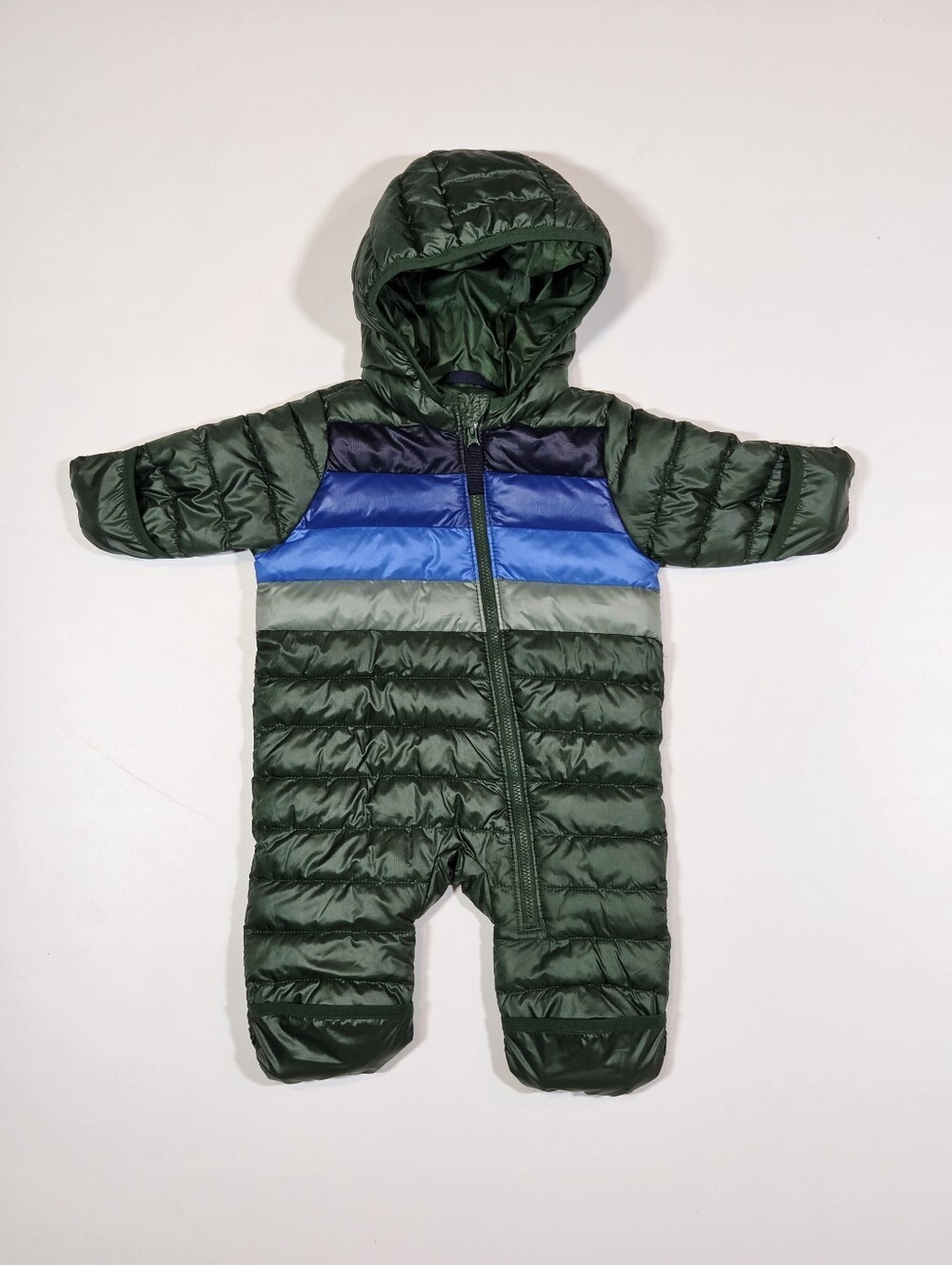 Primary Blue Green Stripe Puffer Snowsuit Hooded Bunting 0-3 Months Color